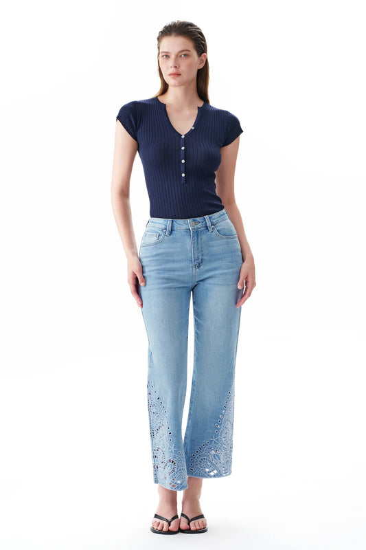 High Rise Embroidered Jeans