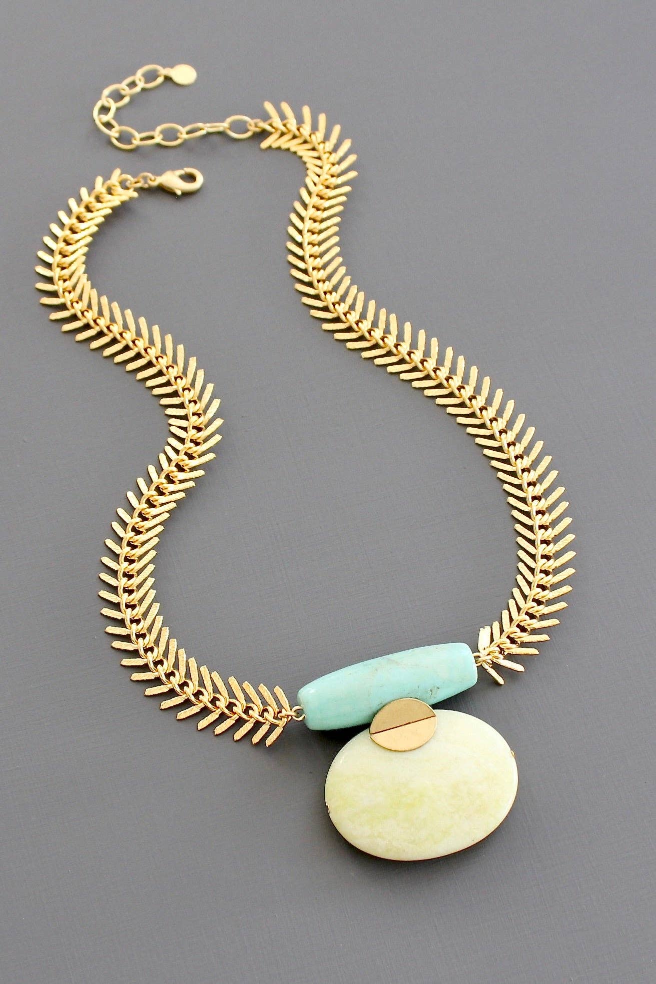 Turquoise and lemon herringbone necklace