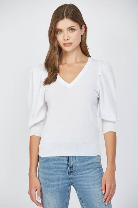Puff Sleeve V Neck Sweater