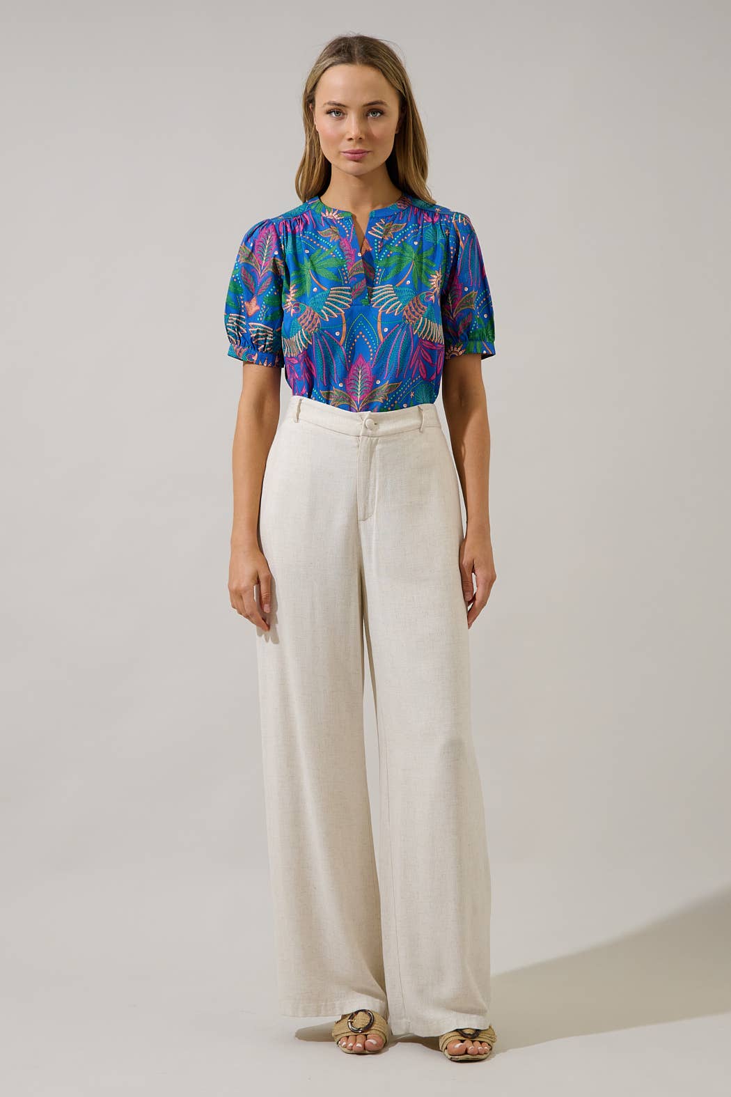 Yori Tropical Neli Split Neck Top