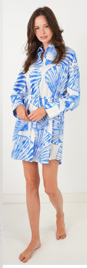 Blue and White Shell Print Dress