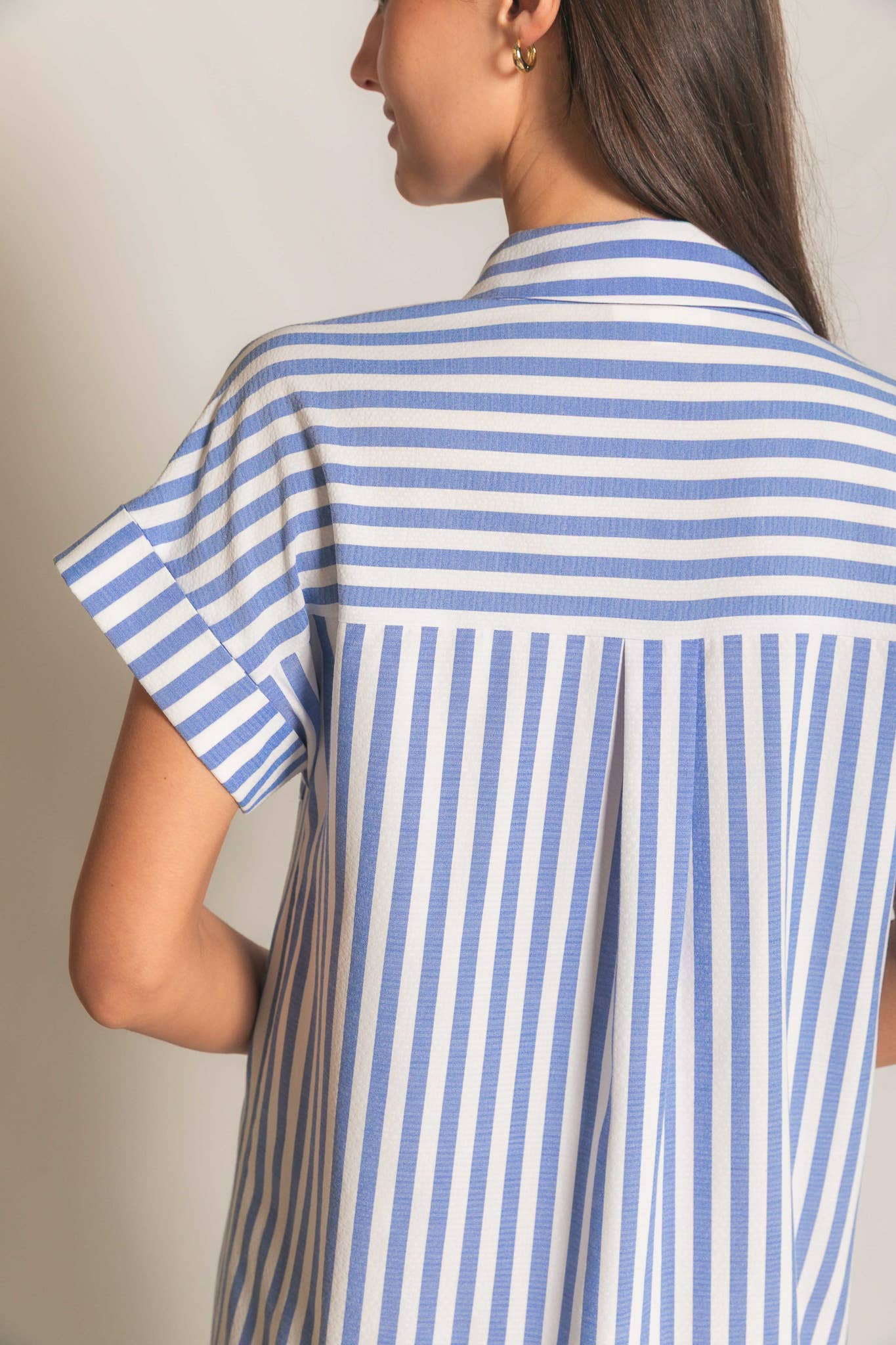 Stripe Short Sleeve Shirt Mini Dress