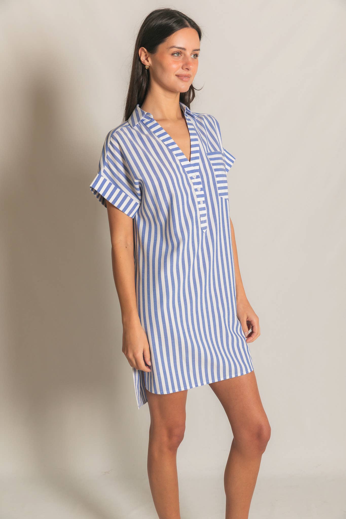 Stripe Short Sleeve Shirt Mini Dress