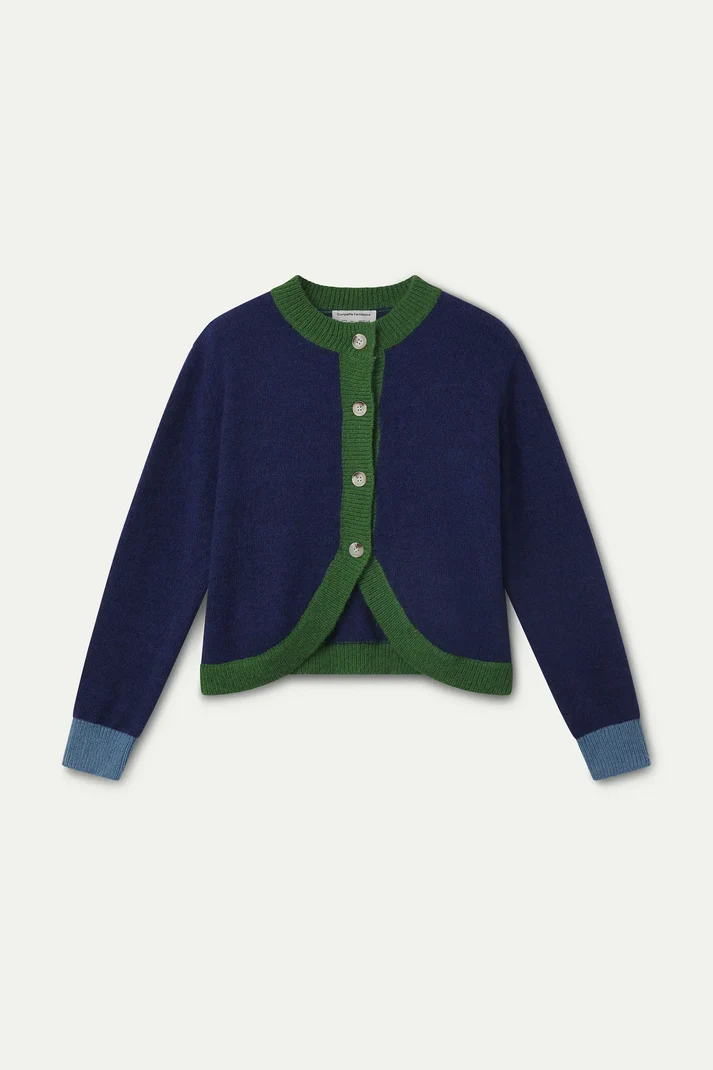 Blue and green two-tone knit cardigan