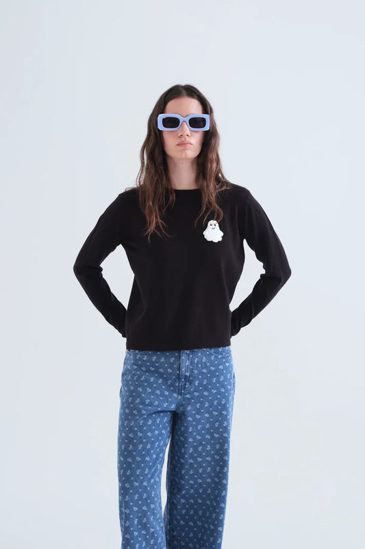 Black Boo Ghost Sweater