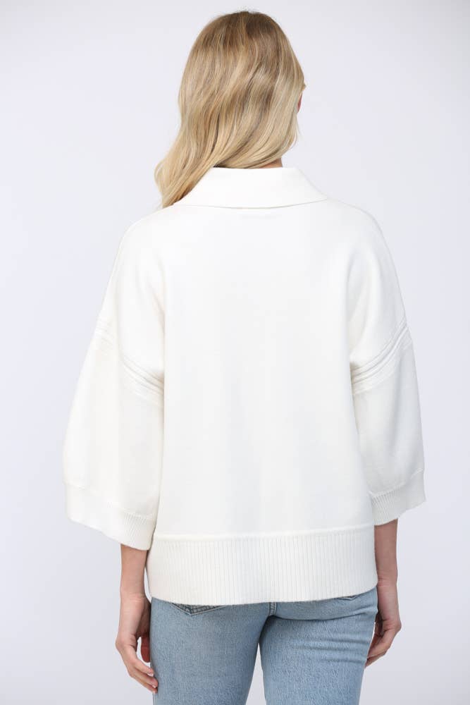 Striped V Neckline 3/4 Sleeve Sweater