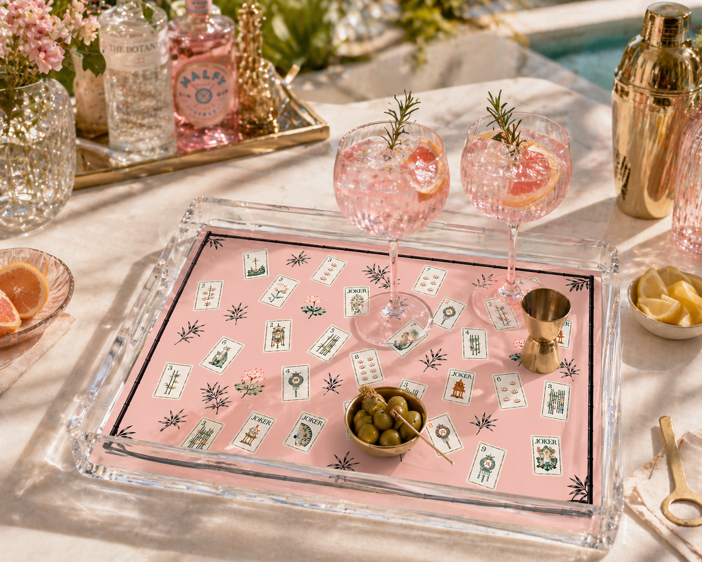 Acrylic Vanity Tray, Pink Lotus