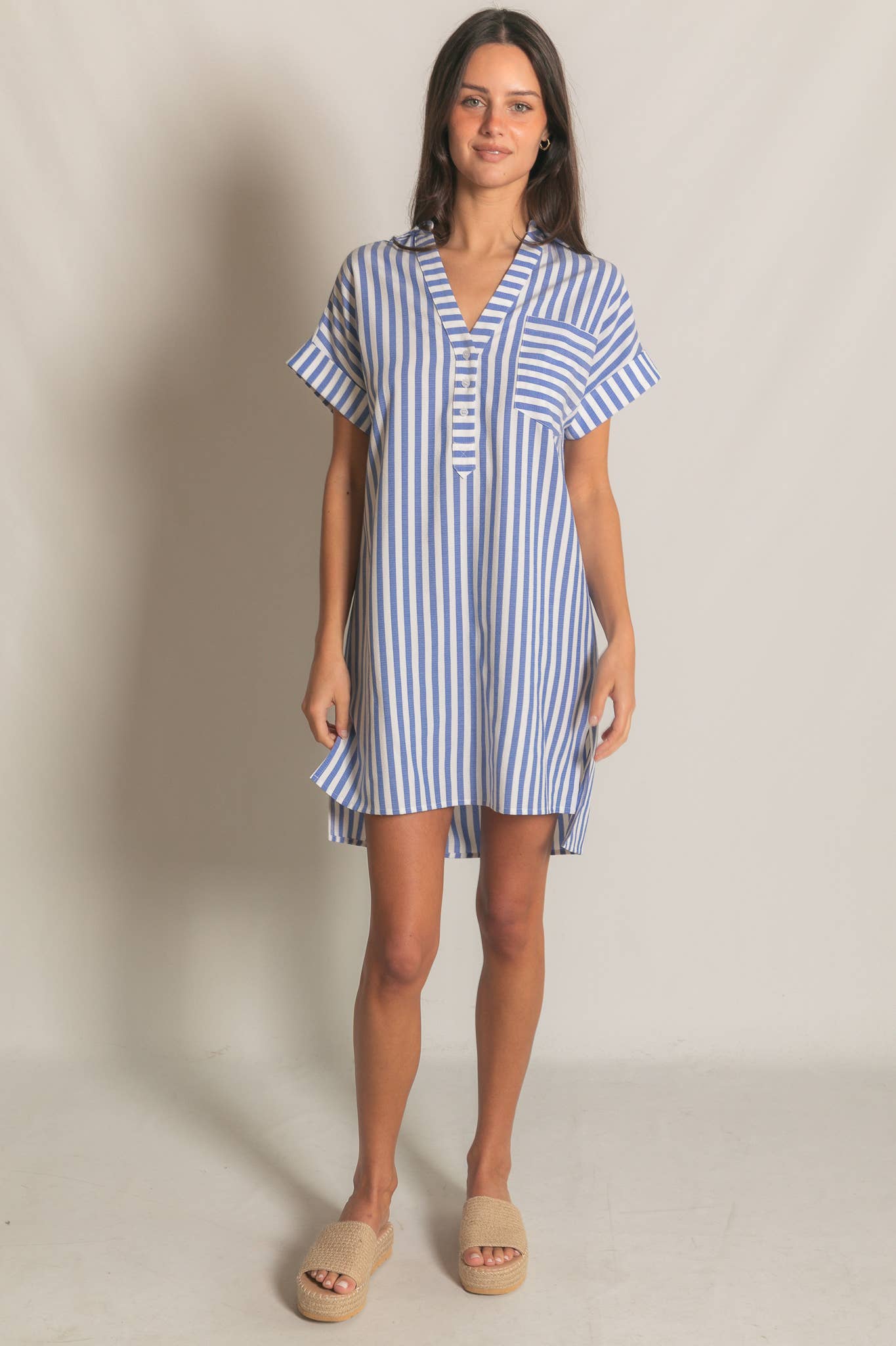 Stripe Short Sleeve Shirt Mini Dress