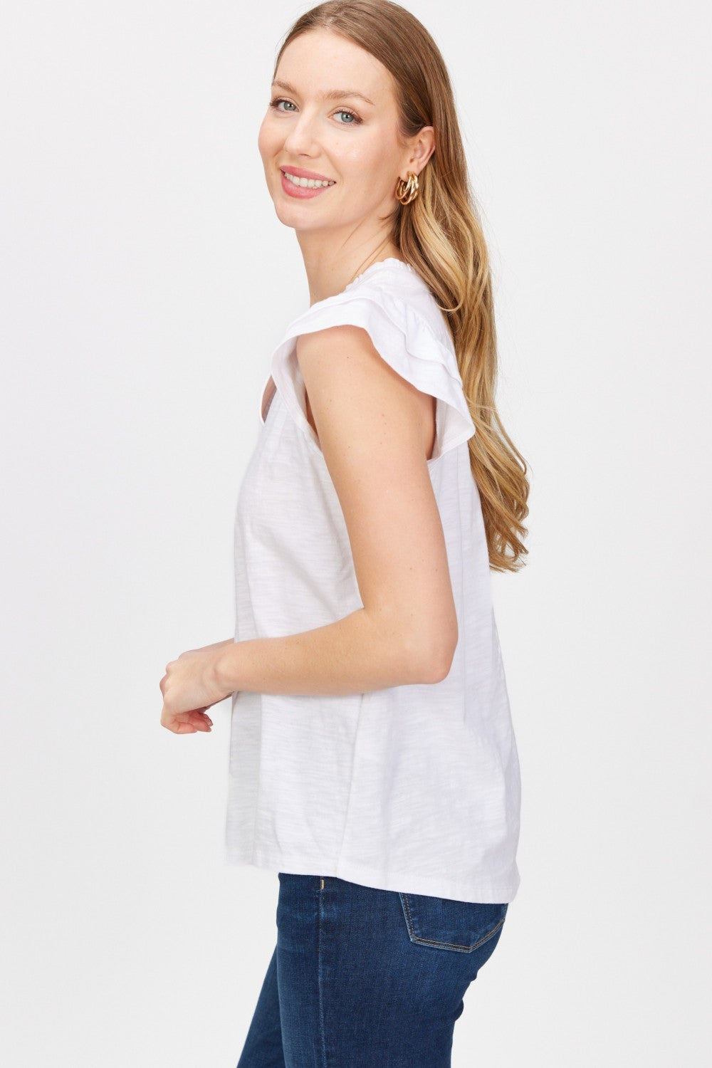 Cotton Slub Flutter Sleeve Tee