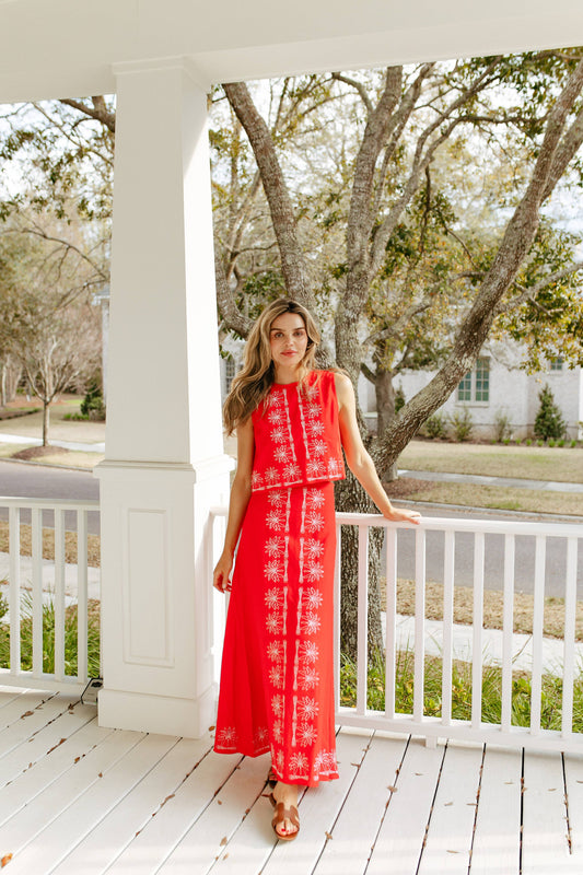 Red Flame Maxi Skirt Set