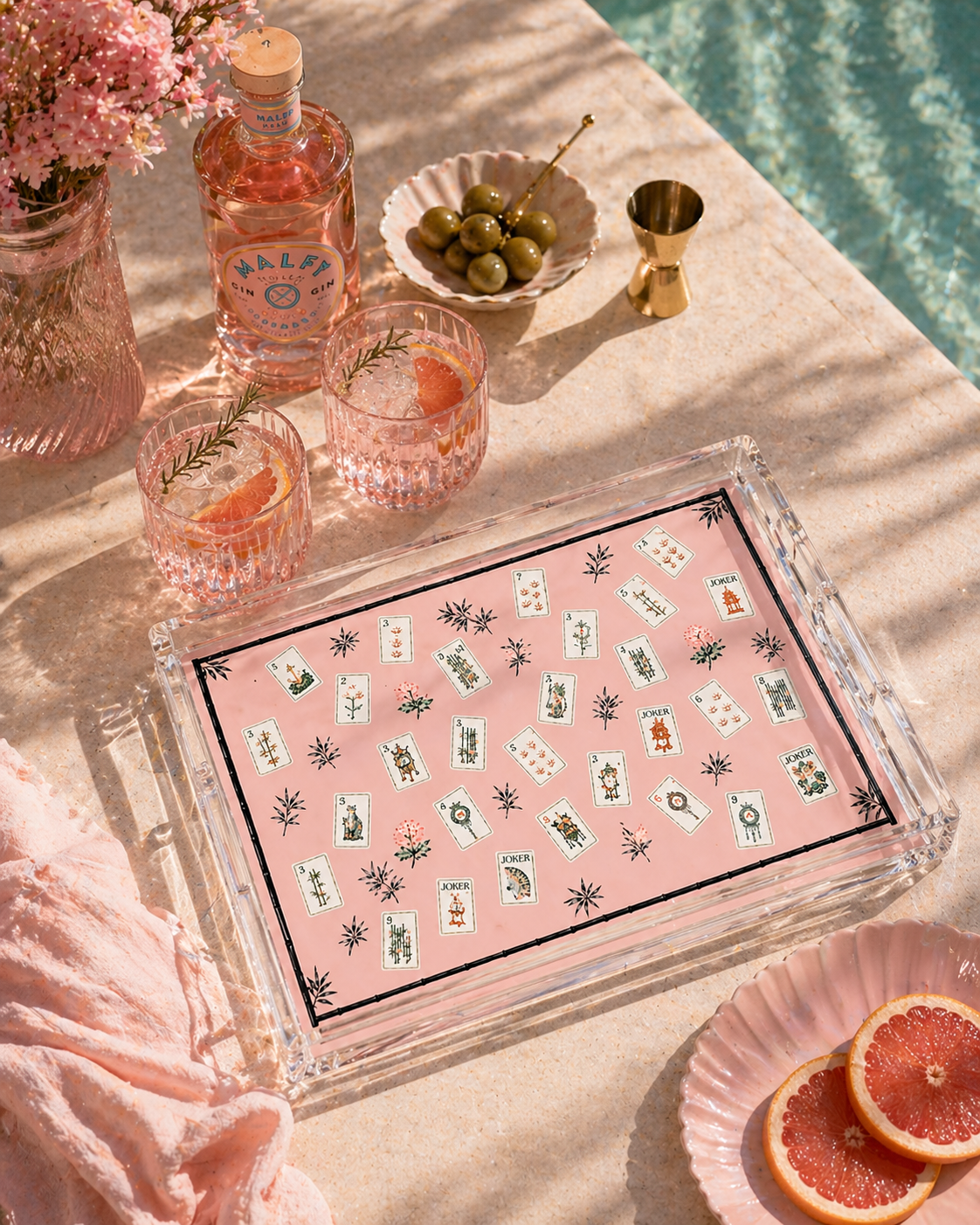Acrylic Vanity Tray, Pink Lotus