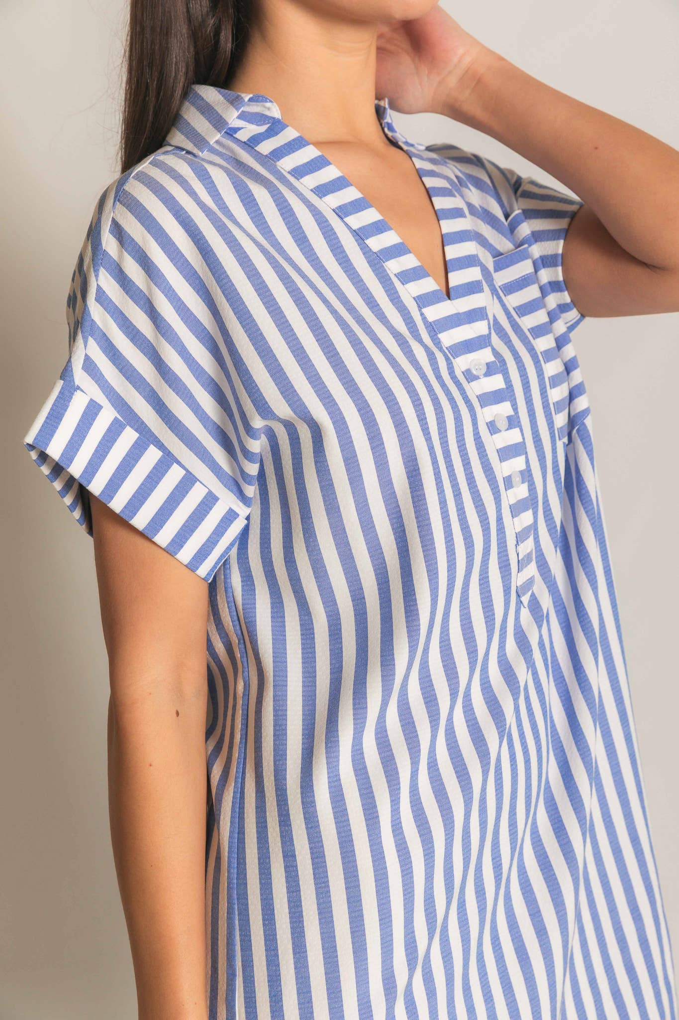 Stripe Short Sleeve Shirt Mini Dress