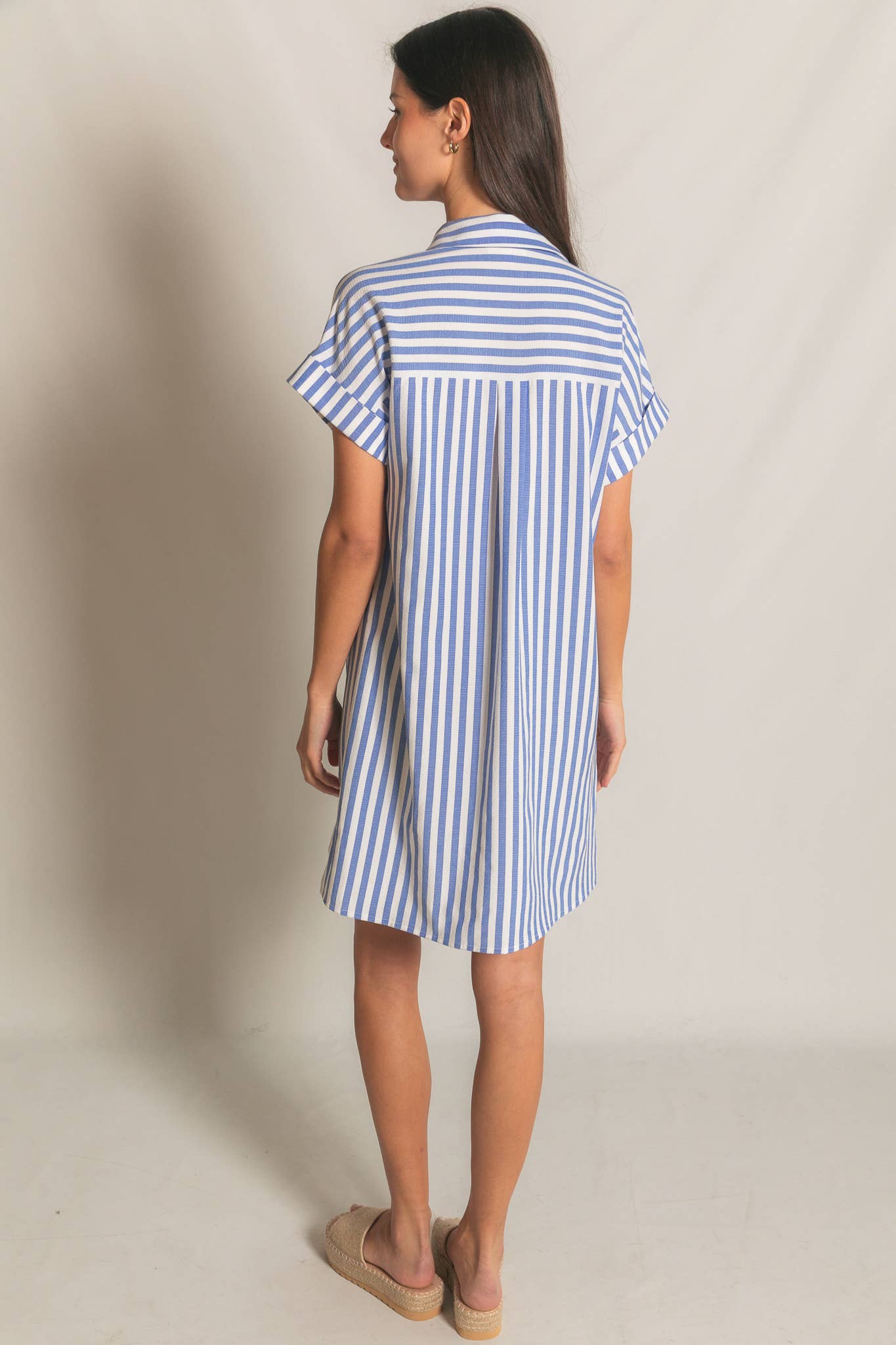 Stripe Short Sleeve Shirt Mini Dress