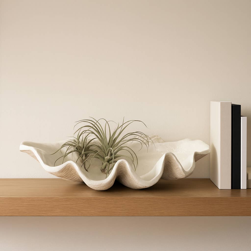 Bowl - Ivory Polyresin Pearlized Clam Shell, 25 in.