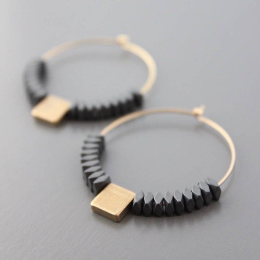 Izzy hematite and brass hoop earrings