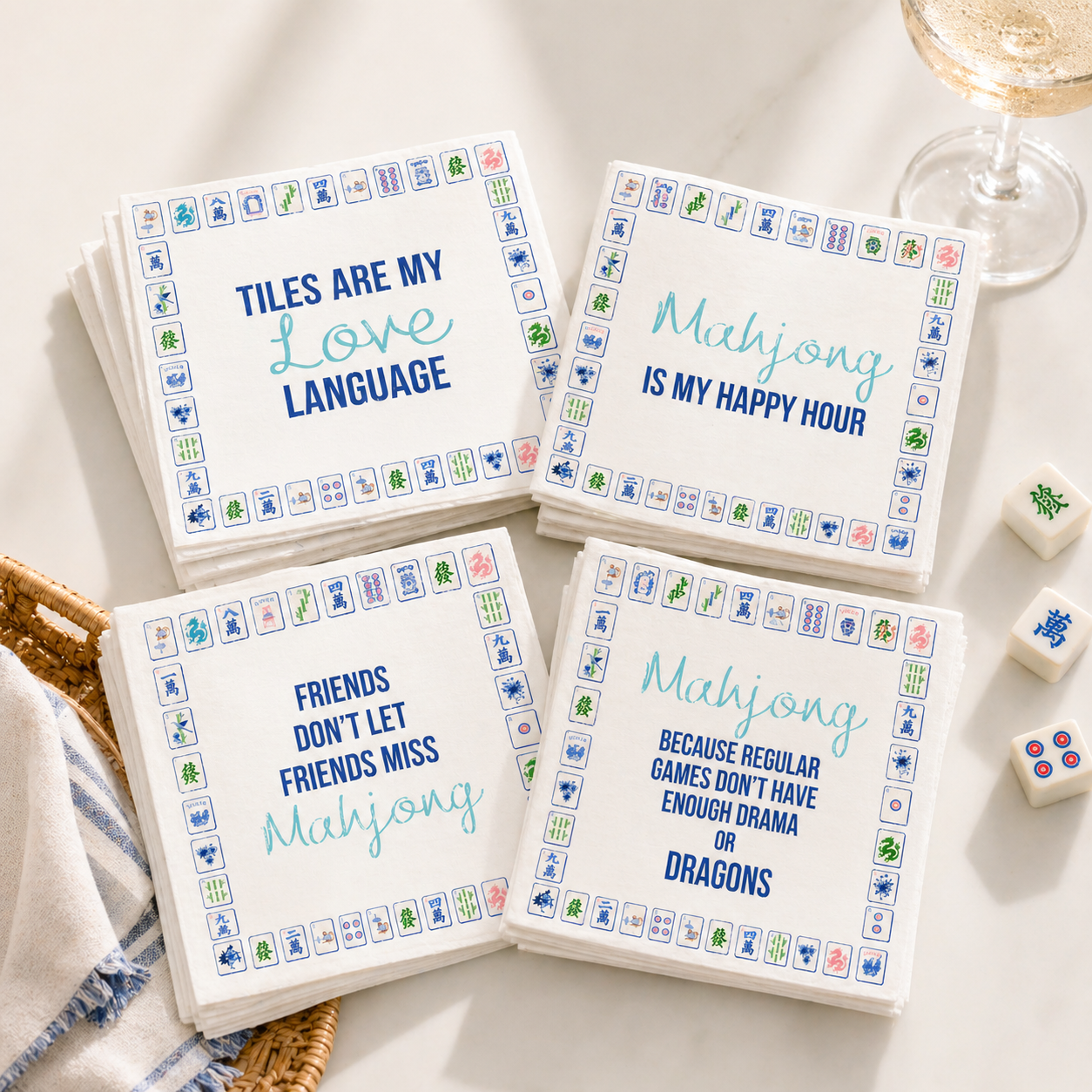 Linen-Feel Cocktail Napkins, Mahjong Assorted