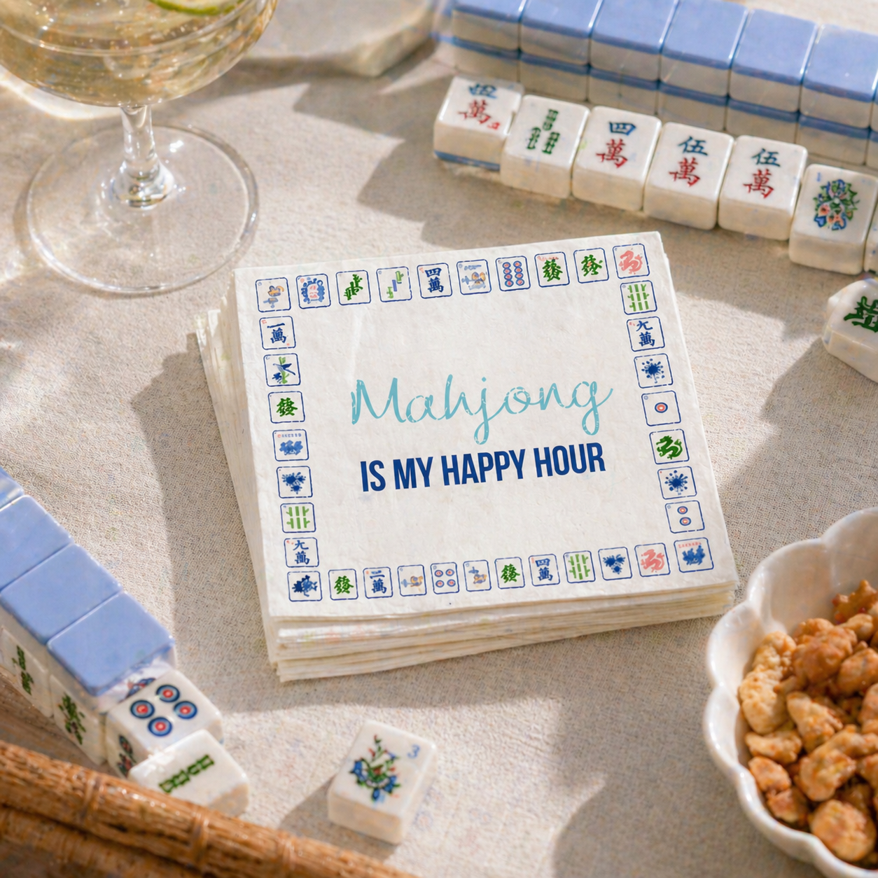 Linen-Feel Cocktail Napkins, Mahjong Assorted