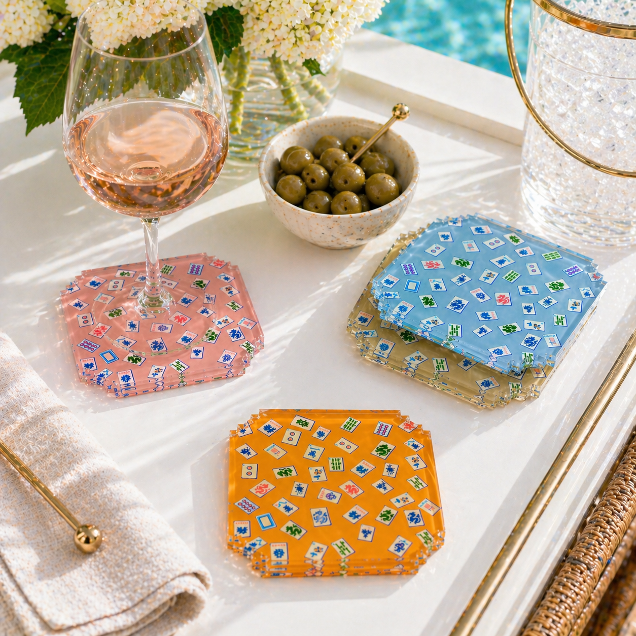 Boxed Coaster Set, Preppy Mahjong