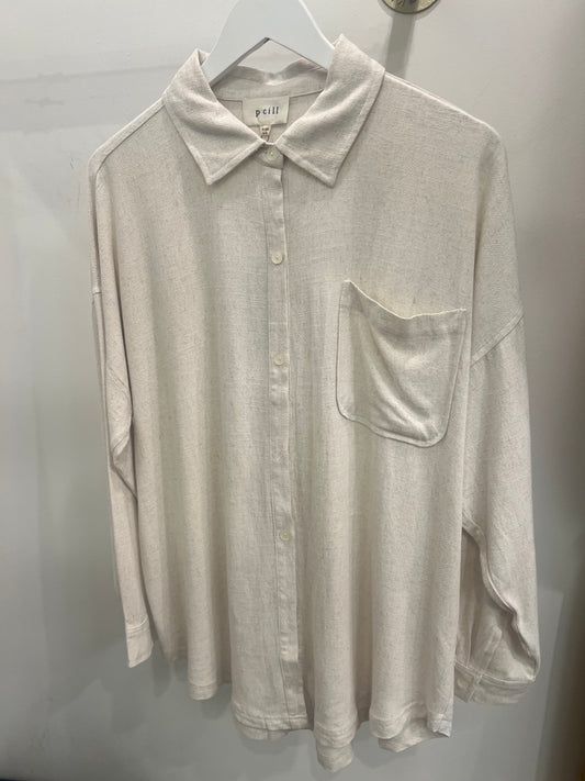 Linen Blend Oversize Button Up Shirt