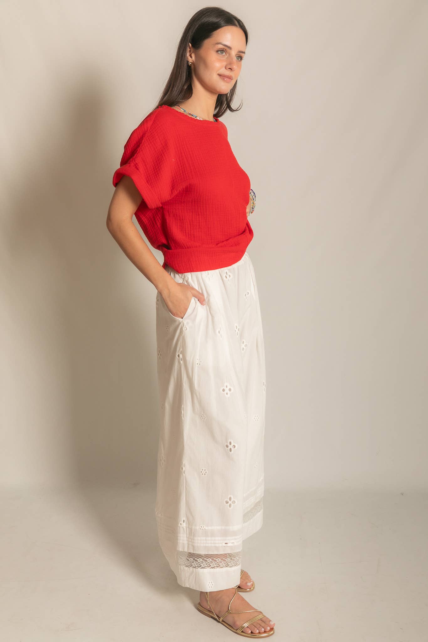 Cotton Gauze Capped Sleeve Top