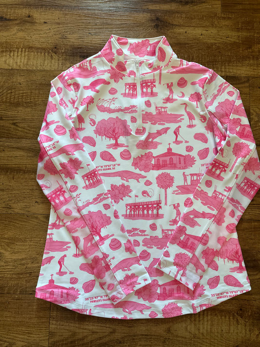 Hot Pink Pawleys Island Print Quarter Zip