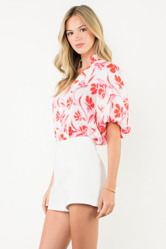Balloon Sleeve Print Shirt