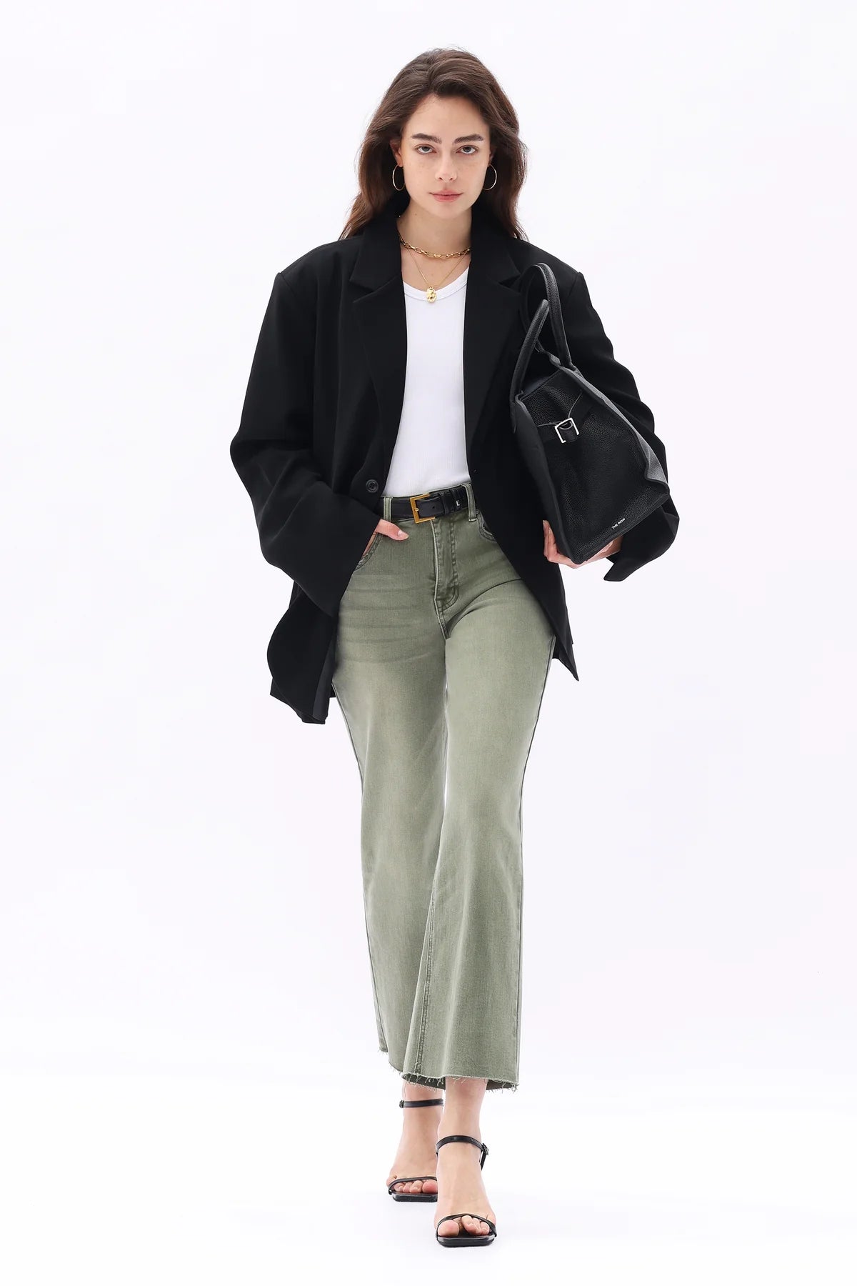 Green High Rise Cropped Jeans
