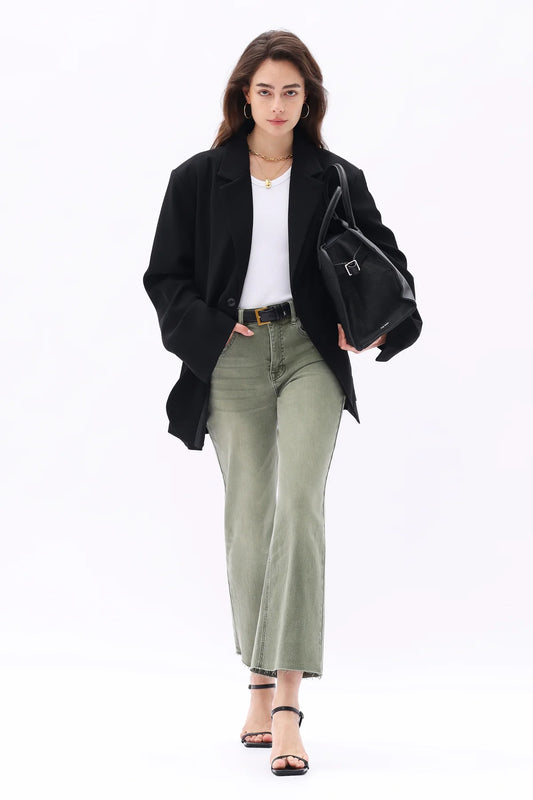 Green High Rise Cropped Jeans