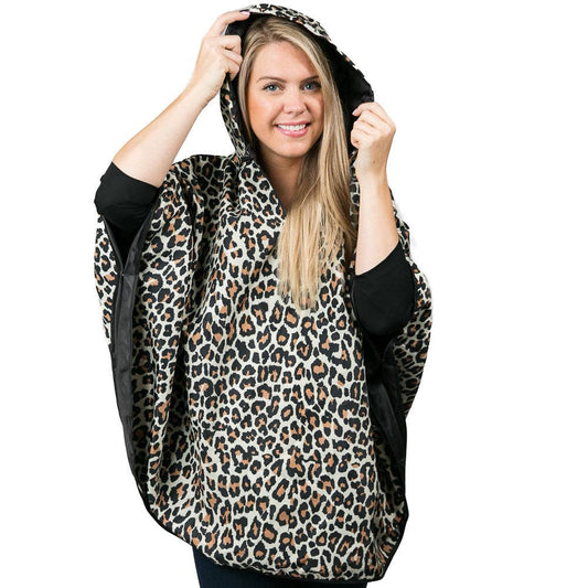 Reversible Rain Poncho Leopard Reverse to Black