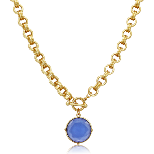 Cabochon Pendant Necklace - 24k Gold Plated: Soft Denim Blue
