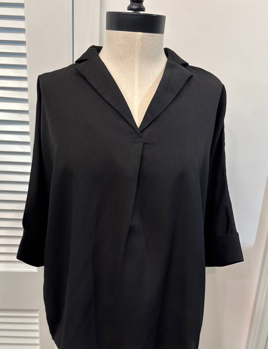 Black Collard Short Sleeve Top