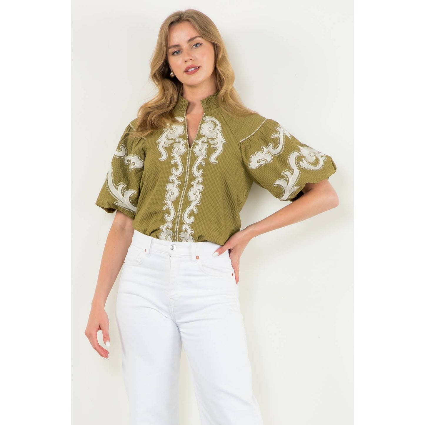 Eliza Embroidered Puff Sleeve Top