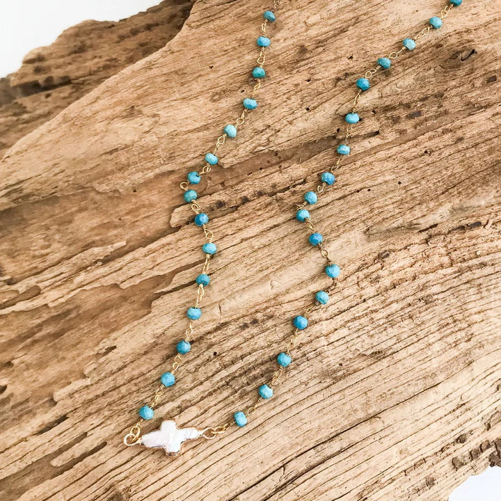 Pearl Bezel Cross on Rosary Necklace