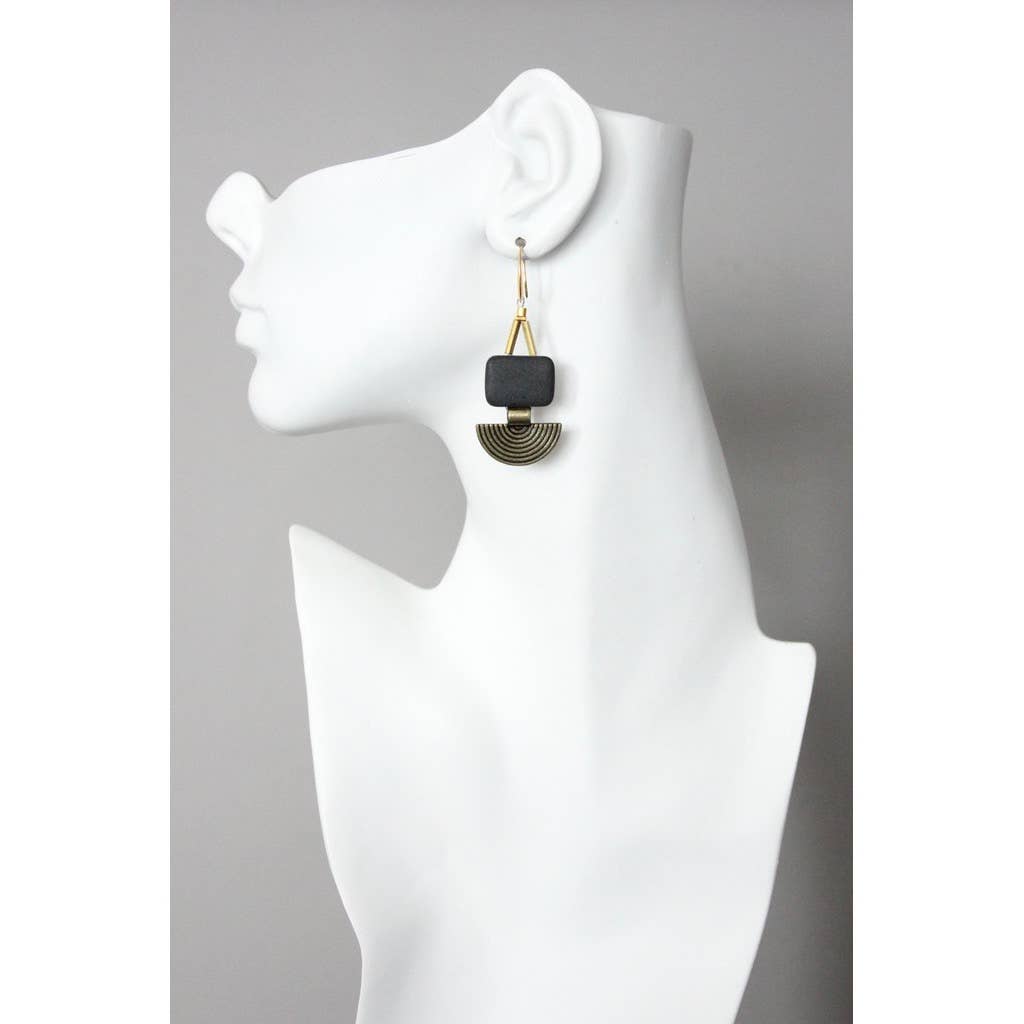 Kara black agate geometric earrings