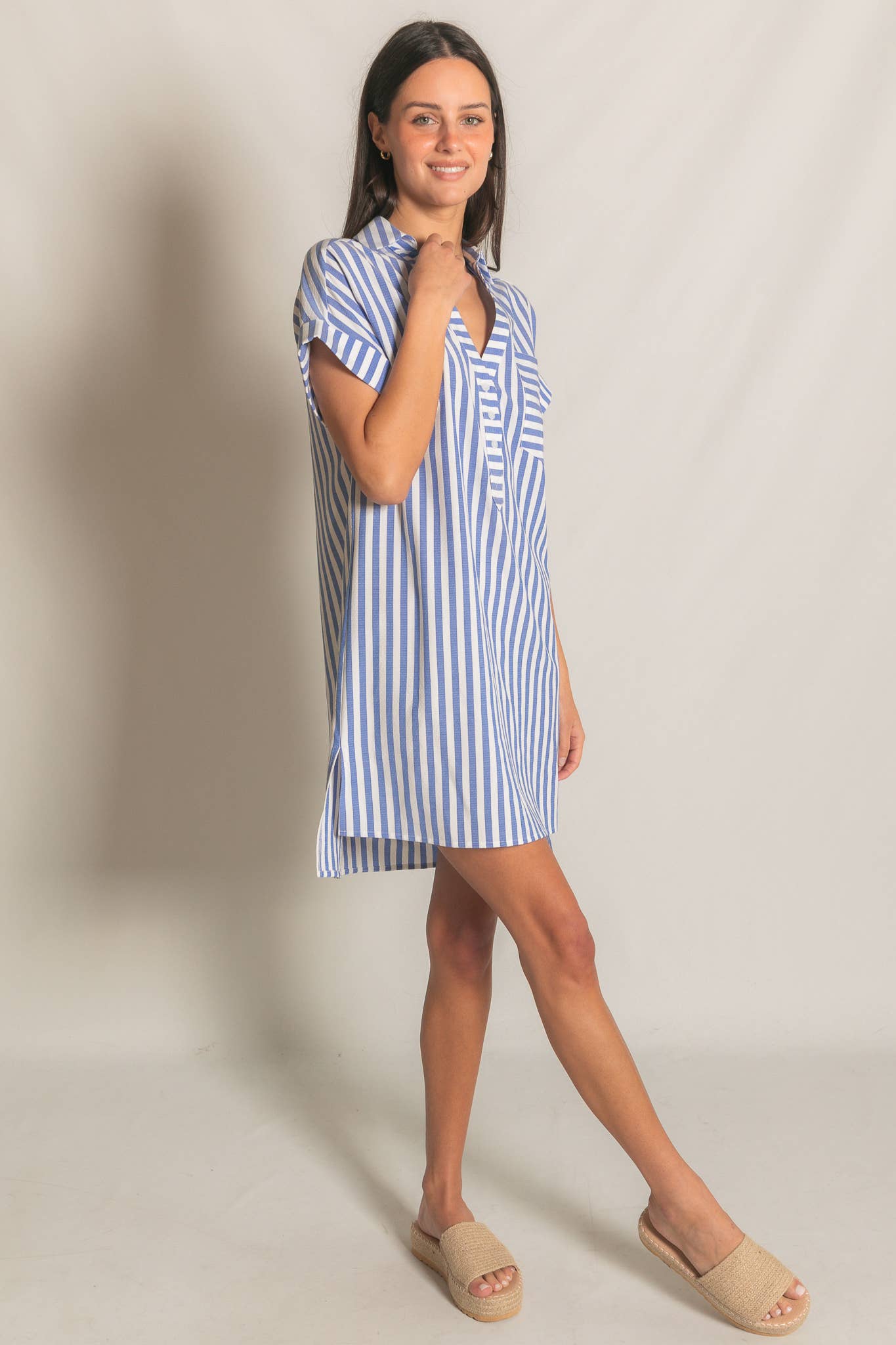 Stripe Short Sleeve Shirt Mini Dress