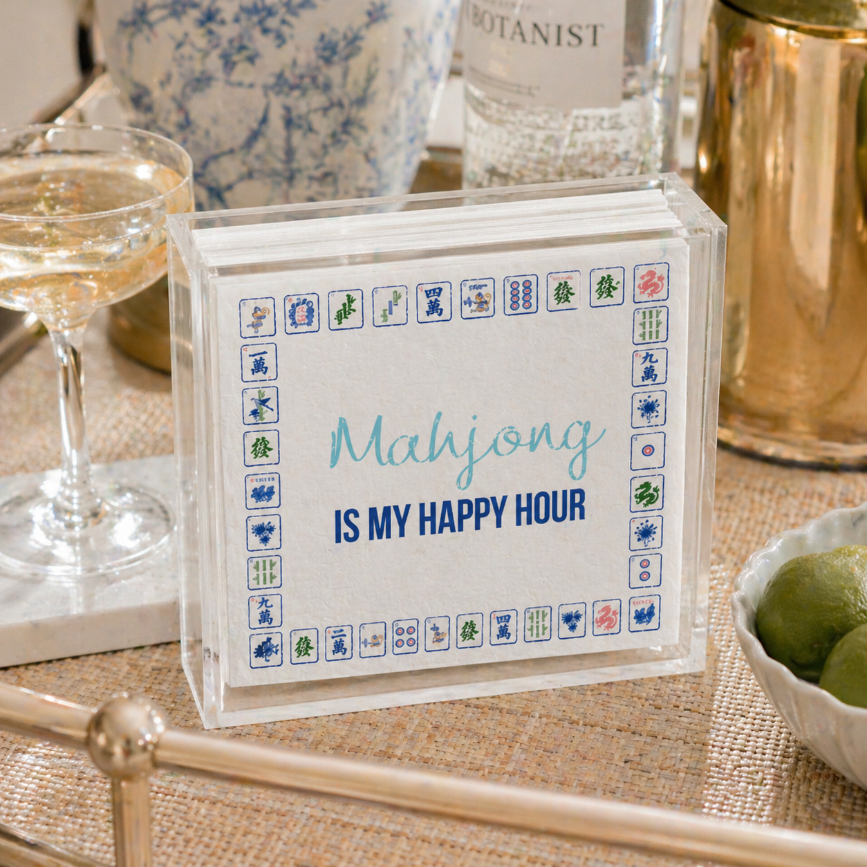 Linen-Feel Cocktail Napkins, Mahjong Assorted