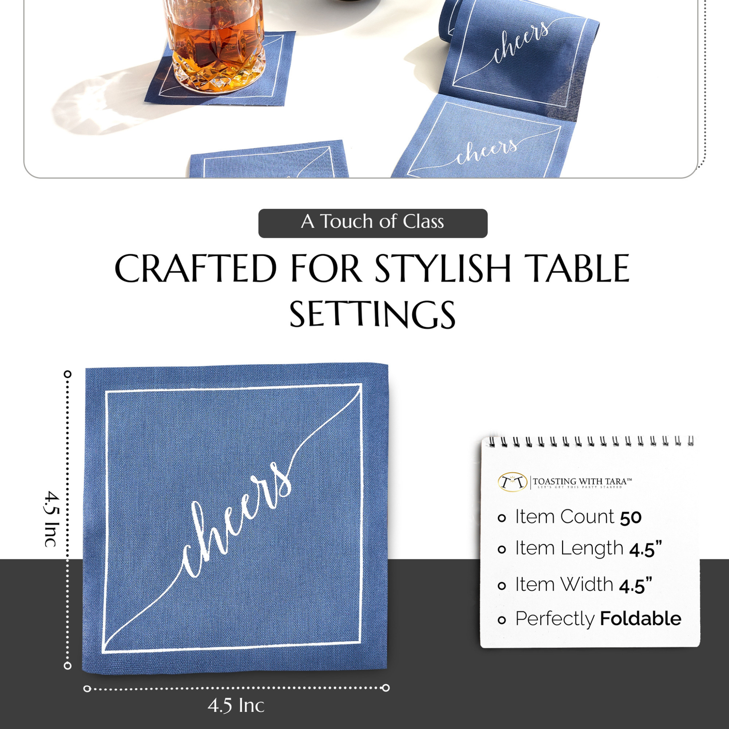 Mystic Blue Disposable Cotton Cocktail Napkin