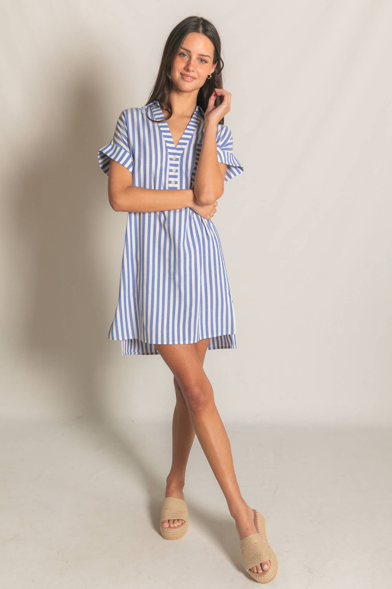 Stripe Short Sleeve Shirt Mini Dress