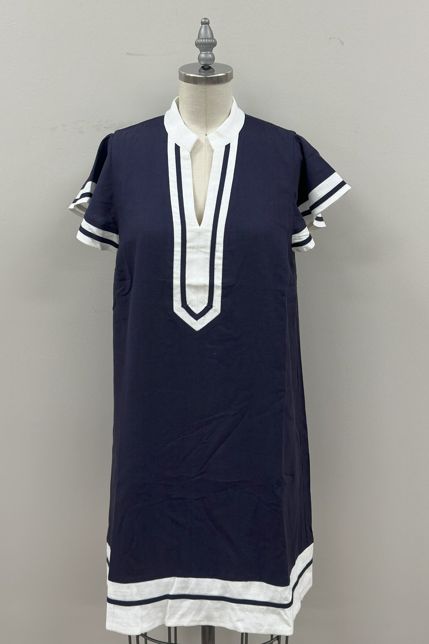 Navy Flutter Sleeve Dress