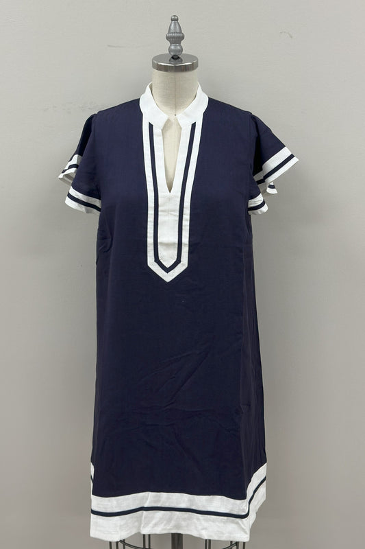 Navy Flutter Sleeve Dress