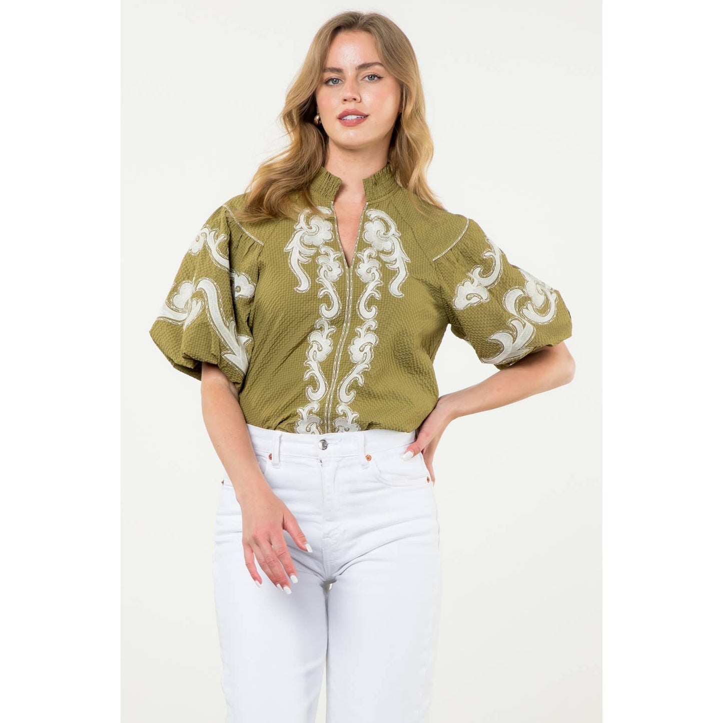 Eliza Embroidered Puff Sleeve Top