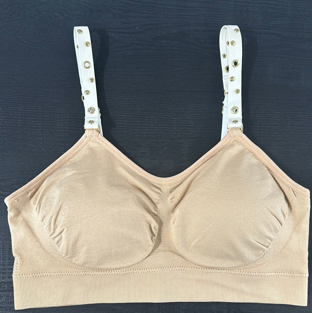 Nude Bra with Gold Grommet Straps