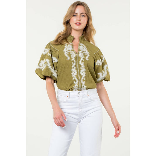 Eliza Embroidered Puff Sleeve Top