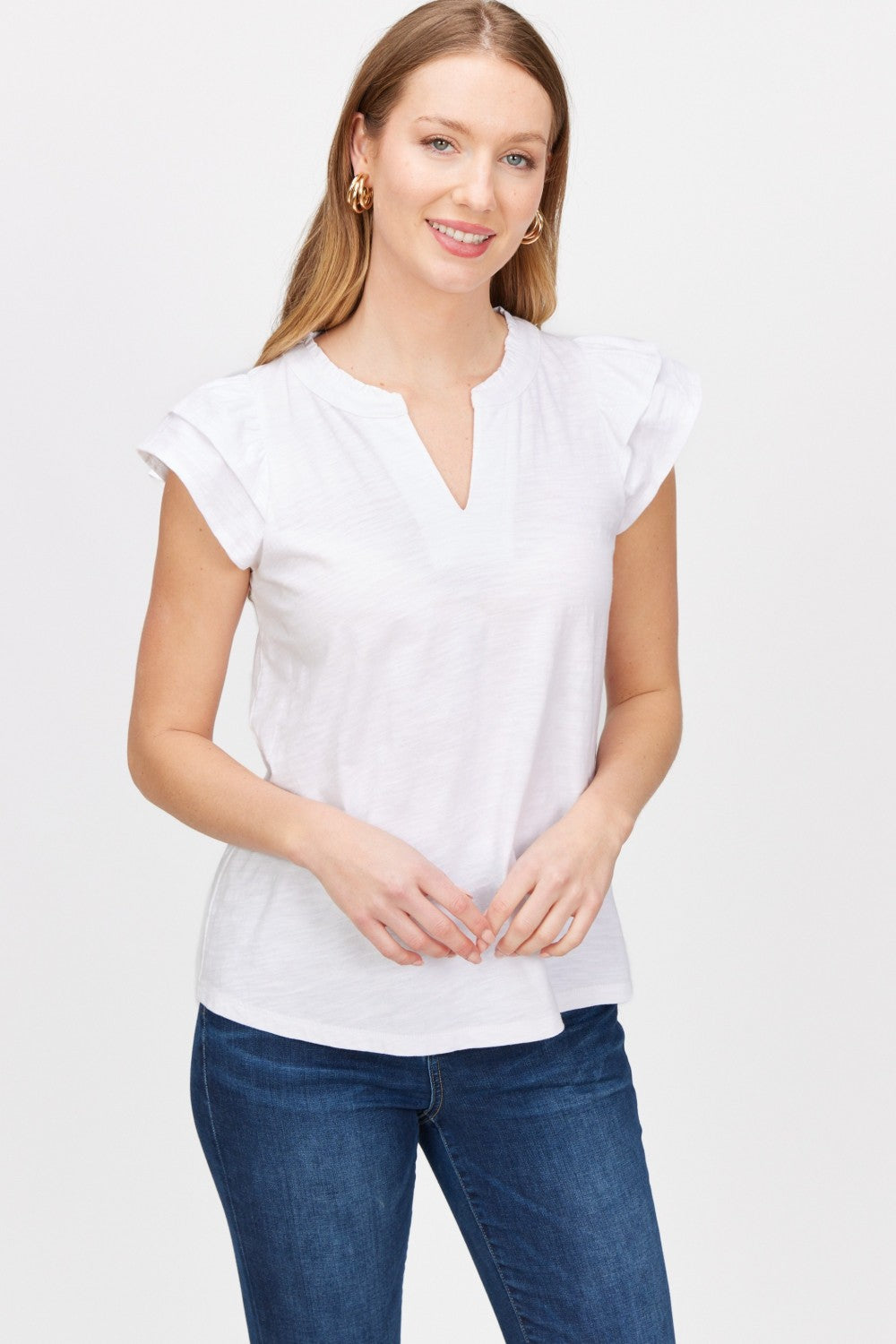 Cotton Slub Flutter Sleeve Tee