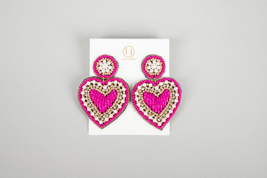 Hot Pink Beaded Heart Earring