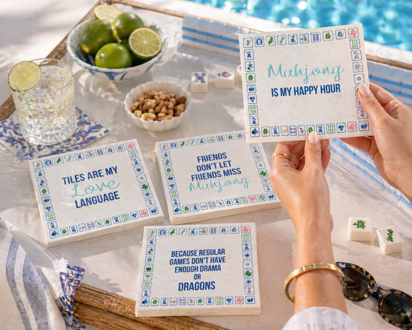 Linen-Feel Cocktail Napkins, Mahjong Assorted