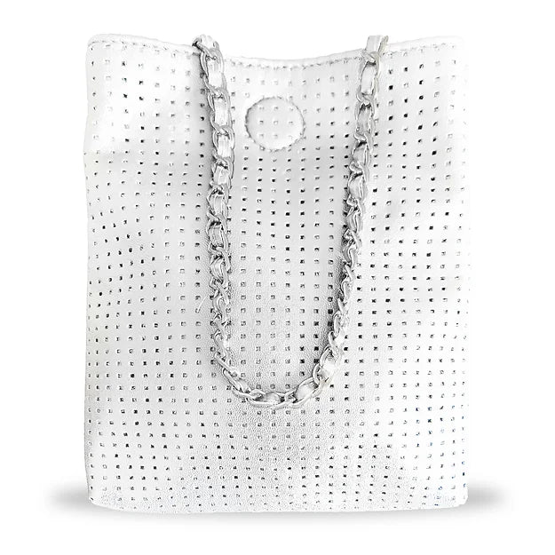 White Vegan Leather Crossbody Bag (attached to a white & silver chain)