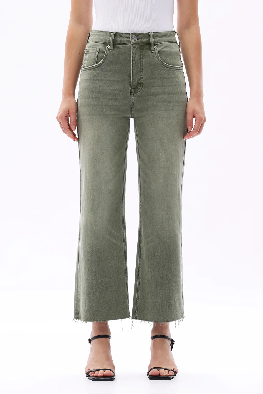 Green High Rise Cropped Jeans