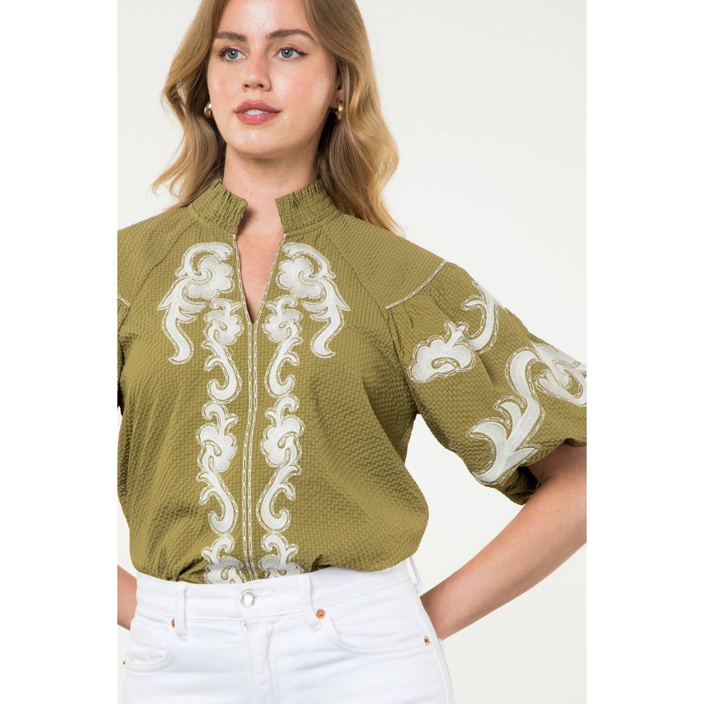 Eliza Embroidered Puff Sleeve Top