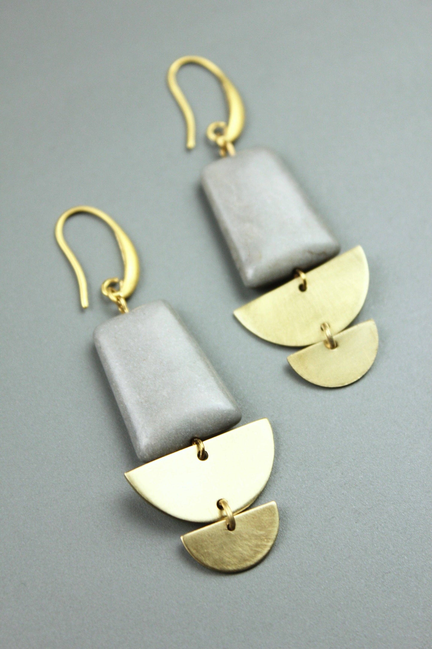 Geometric gray and brass earrings